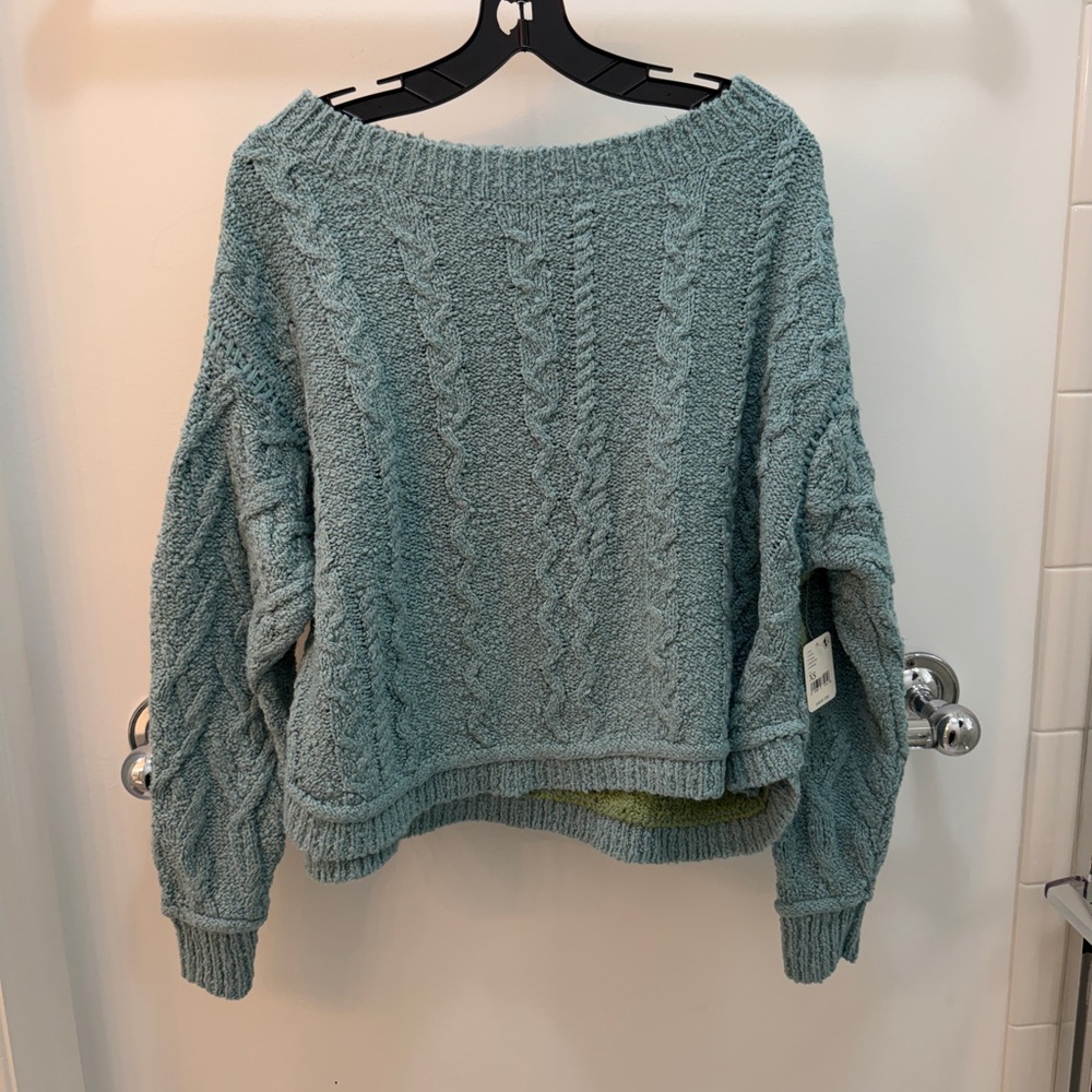 Free People Cozy Blue Cable Knit Sweater